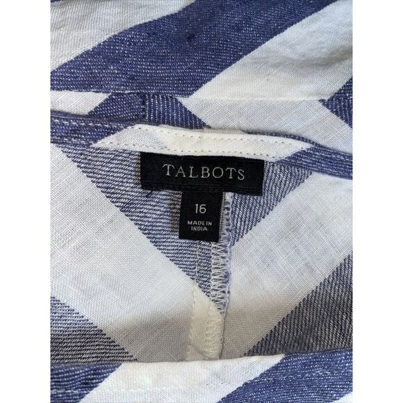 Talbots Women Linen Sleeveless Peplum Blouse Top Linen Blue Stripe 18 20 2X - Picture 3 of 11